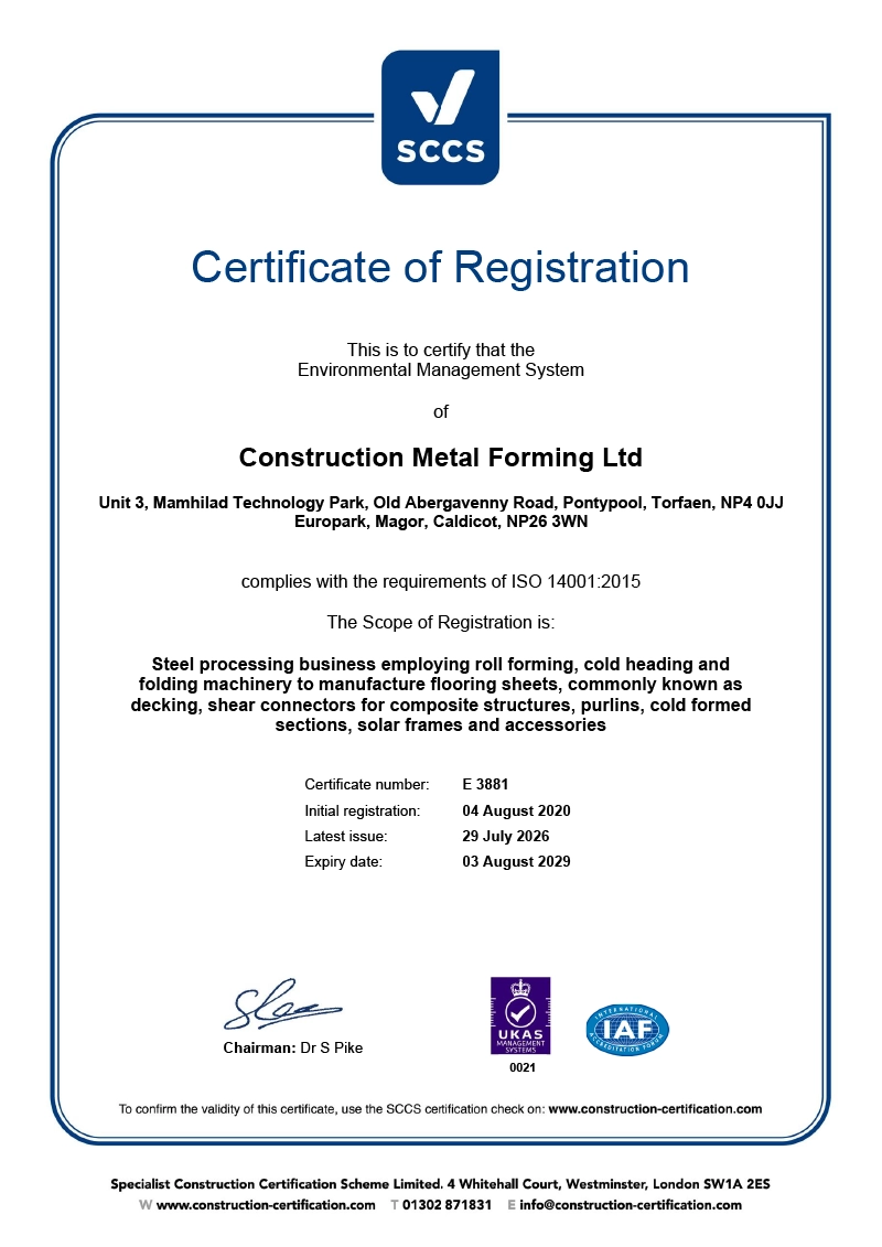 Construction Metal Forming Ltd EMS Certificate 