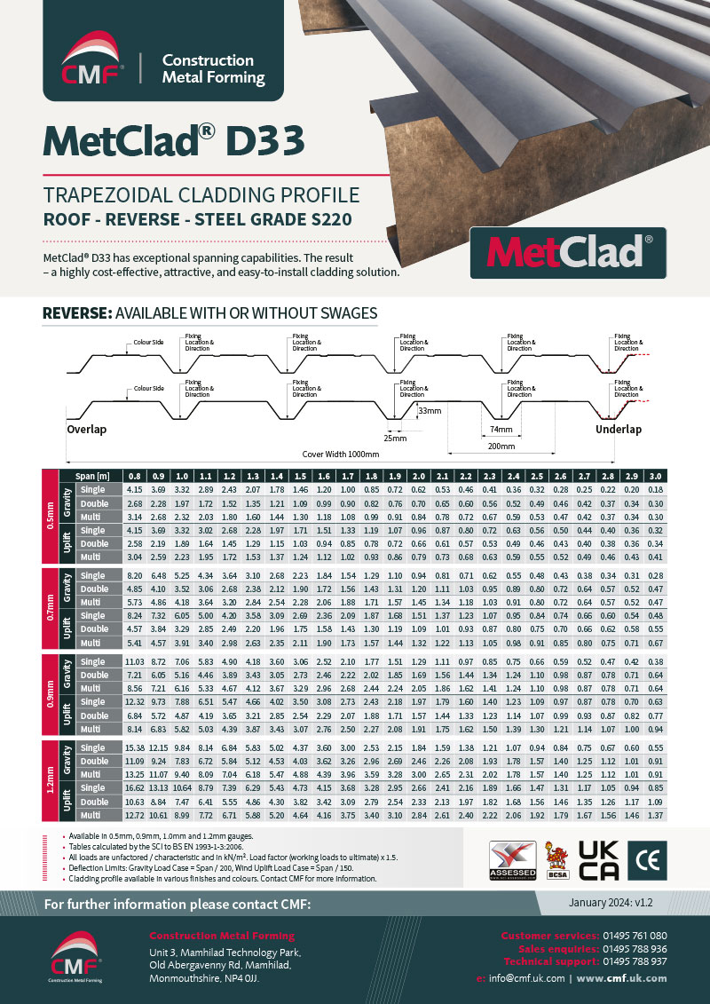 Download MetClad D33 roof reverse steel grade S220