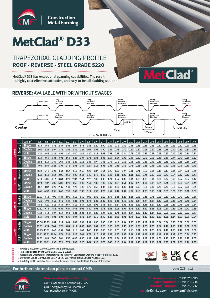 Download MetClad D33 roof reverse steel grade S220